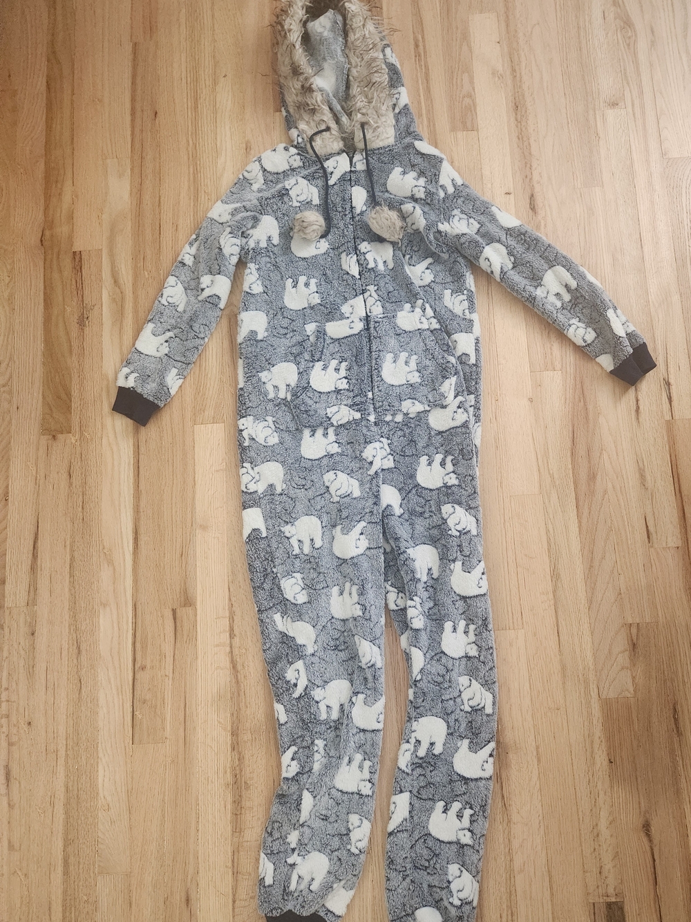 Secret Treasures Plush Hooded Onesie - Light Gray & White